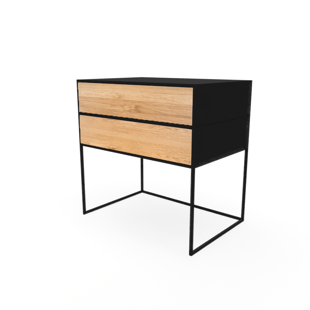 Stella Oak Deluxe Bedside Table - Steel Top & Oak Drawers